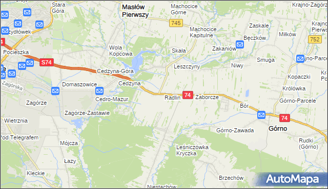 mapa Radlin gmina Górno, Radlin gmina Górno na mapie Targeo