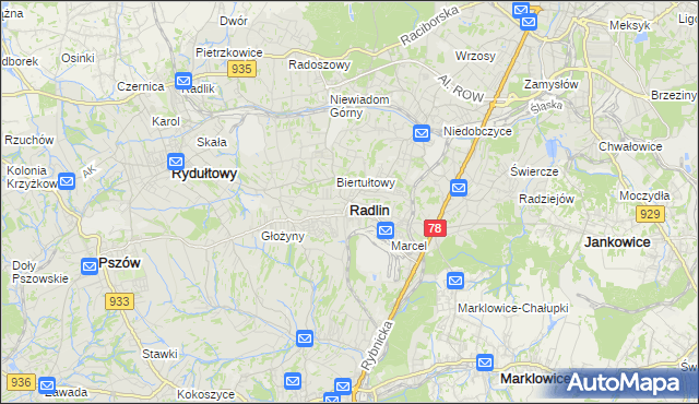 mapa Radlin powiat wodzisławski, Radlin powiat wodzisławski na mapie Targeo