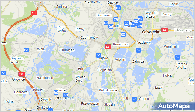 mapa Rajsko gmina Oświęcim, Rajsko gmina Oświęcim na mapie Targeo