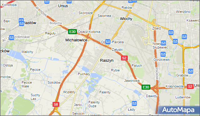 mapa Raszyn powiat pruszkowski, Raszyn powiat pruszkowski na mapie Targeo