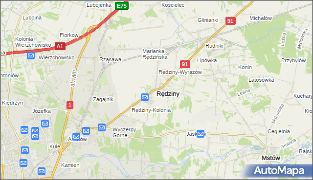 mapa Rędziny powiat częstochowski, Rędziny powiat częstochowski na mapie Targeo