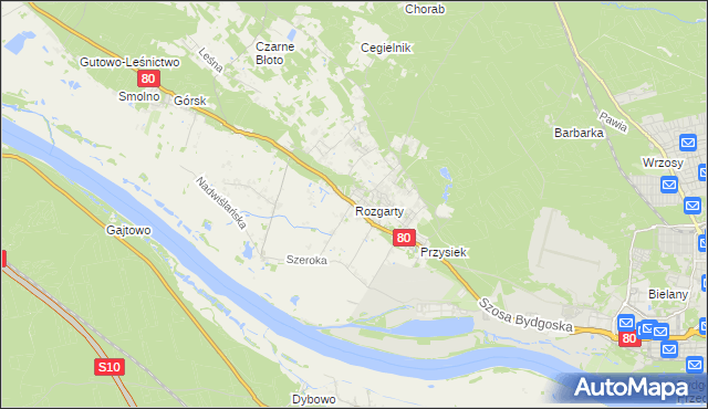 mapa Rozgarty gmina Zławieś Wielka, Rozgarty gmina Zławieś Wielka na mapie Targeo