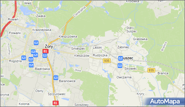 mapa Rudziczka gmina Suszec, Rudziczka gmina Suszec na mapie Targeo