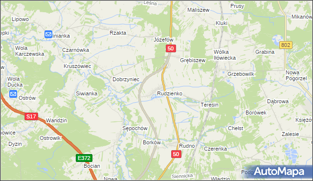 mapa Rudzienko gmina Kołbiel, Rudzienko gmina Kołbiel na mapie Targeo