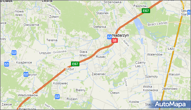 mapa Rusiec gmina Nadarzyn, Rusiec gmina Nadarzyn na mapie Targeo