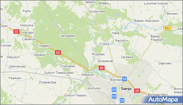 mapa Rydzewo gmina Sierpc, Rydzewo gmina Sierpc na mapie Targeo