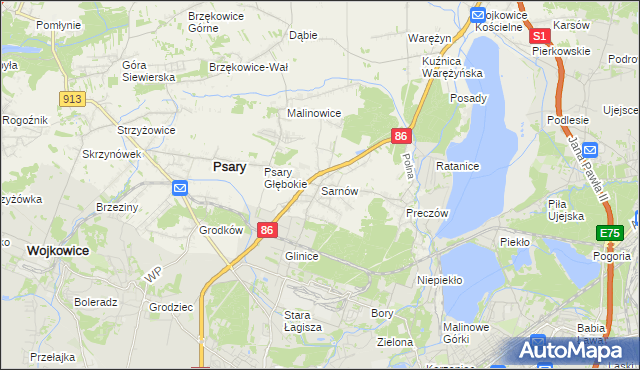 mapa Sarnów gmina Psary, Sarnów gmina Psary na mapie Targeo