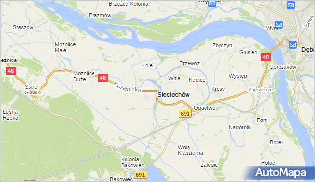 mapa Sieciechów powiat kozienicki, Sieciechów powiat kozienicki na mapie Targeo