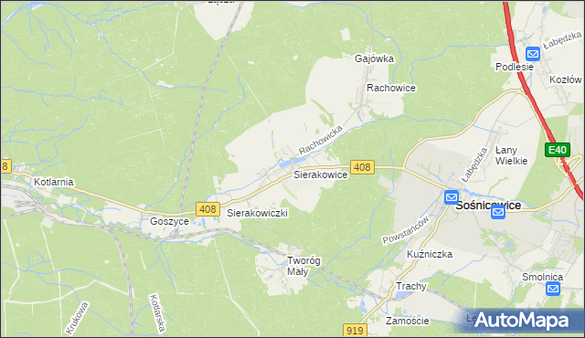 mapa Sierakowice gmina Sośnicowice, Sierakowice gmina Sośnicowice na mapie Targeo