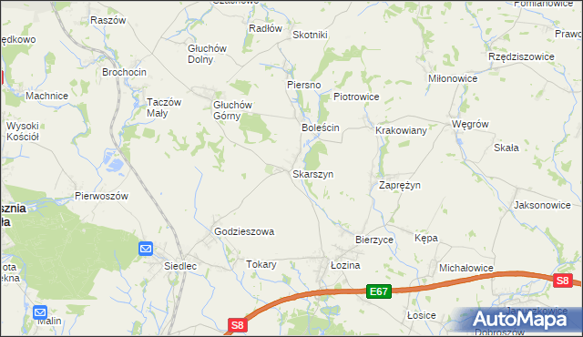 mapa Skarszyn gmina Trzebnica, Skarszyn gmina Trzebnica na mapie Targeo