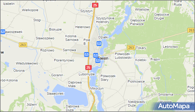 mapa Ślesin powiat koniński, Ślesin powiat koniński na mapie Targeo