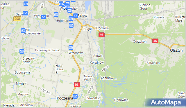 mapa Słowik gmina Poczesna, Słowik gmina Poczesna na mapie Targeo