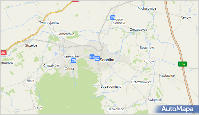 mapa Sobótka powiat wrocławski, Sobótka powiat wrocławski na mapie Targeo
