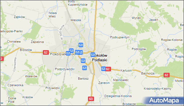 mapa Sokołów Podlaski, Sokołów Podlaski na mapie Targeo