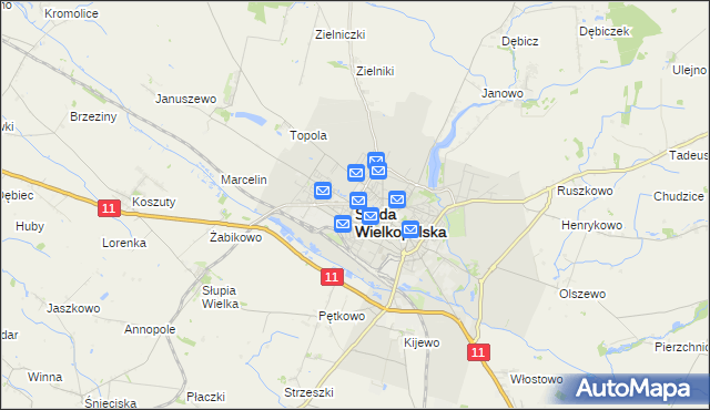 mapa Środa Wielkopolska, Środa Wielkopolska na mapie Targeo