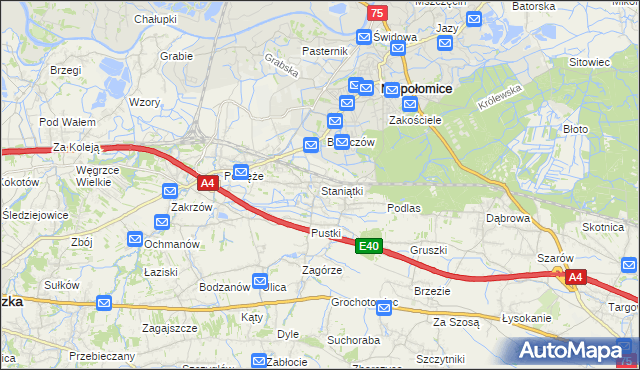 mapa Staniątki, Staniątki na mapie Targeo