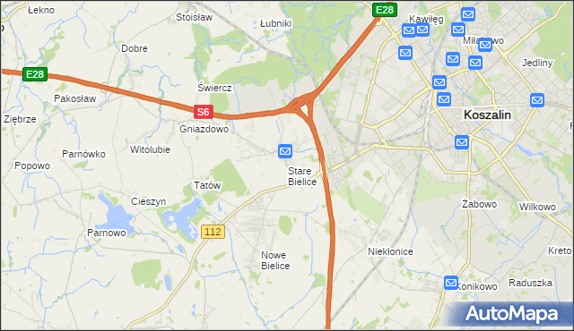 mapa Stare Bielice gmina Biesiekierz, Stare Bielice gmina Biesiekierz na mapie Targeo