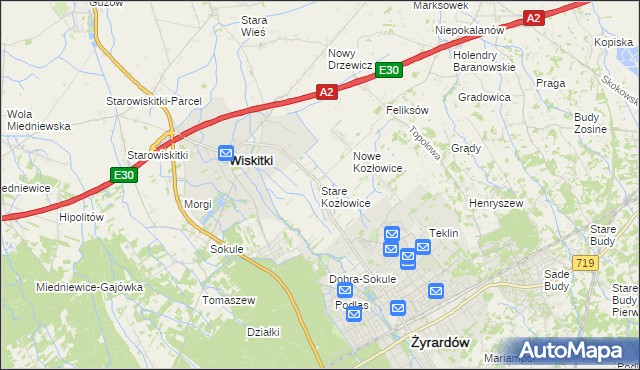 mapa Stare Kozłowice, Stare Kozłowice na mapie Targeo