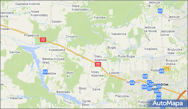 mapa Stary Adamów gmina Aleksandrów Łódzki, Stary Adamów gmina Aleksandrów Łódzki na mapie Targeo