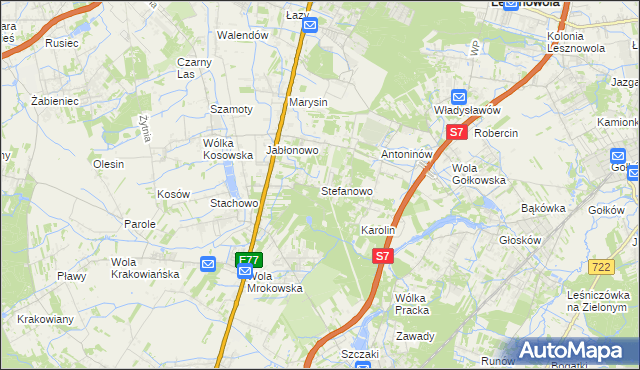 mapa Stefanowo gmina Lesznowola, Stefanowo gmina Lesznowola na mapie Targeo