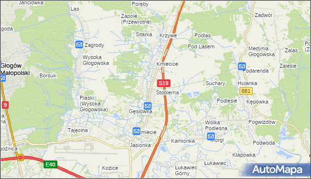 mapa Stobierna gmina Trzebownisko, Stobierna gmina Trzebownisko na mapie Targeo