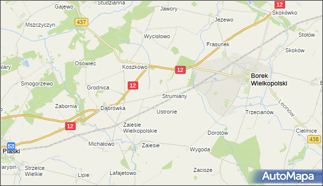 mapa Strumiany gmina Borek Wielkopolski, Strumiany gmina Borek Wielkopolski na mapie Targeo