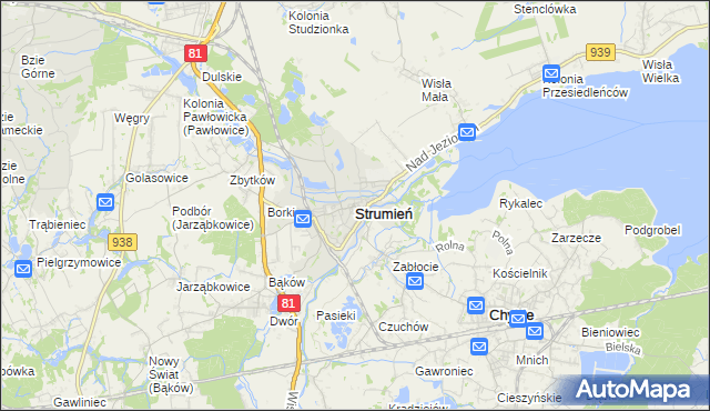 mapa Strumień powiat cieszyński, Strumień powiat cieszyński na mapie Targeo