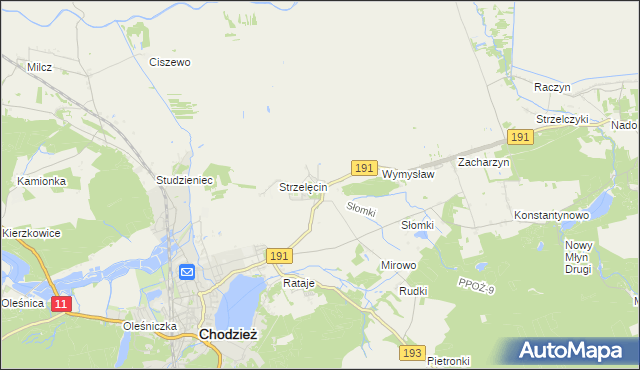 mapa Strzelce gmina Chodzież, Strzelce gmina Chodzież na mapie Targeo