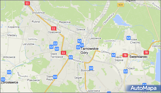 mapa Tarnowskie Góry, Tarnowskie Góry na mapie Targeo