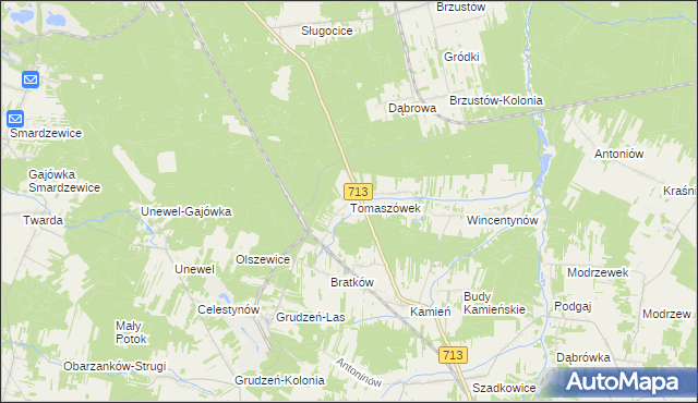 mapa Tomaszówek gmina Sławno, Tomaszówek gmina Sławno na mapie Targeo