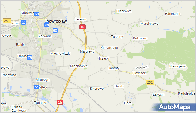 mapa Trzaski gmina Inowrocław, Trzaski gmina Inowrocław na mapie Targeo