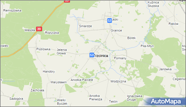 mapa Trzcinica powiat kępiński, Trzcinica powiat kępiński na mapie Targeo