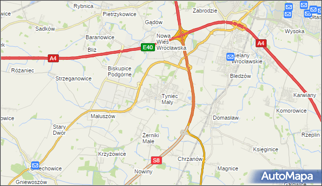 mapa Tyniec Mały, Tyniec Mały na mapie Targeo