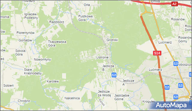 mapa Ustronie gmina Zgierz, Ustronie gmina Zgierz na mapie Targeo