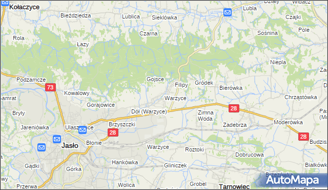 mapa Warzyce, Warzyce na mapie Targeo