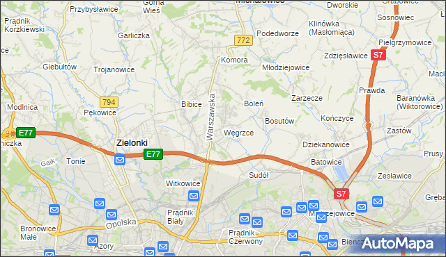 mapa Węgrzce gmina Zielonki, Węgrzce gmina Zielonki na mapie Targeo