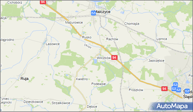 mapa Wilczków gmina Malczyce, Wilczków gmina Malczyce na mapie Targeo