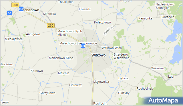 mapa Witkowo powiat gnieźnieński, Witkowo powiat gnieźnieński na mapie Targeo