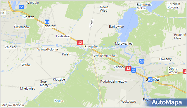mapa Włodzimierzów gmina Sulejów, Włodzimierzów gmina Sulejów na mapie Targeo