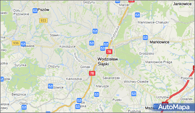 mapa Wodzisławia Śląskiego, Wodzisław Śląski na mapie Targeo