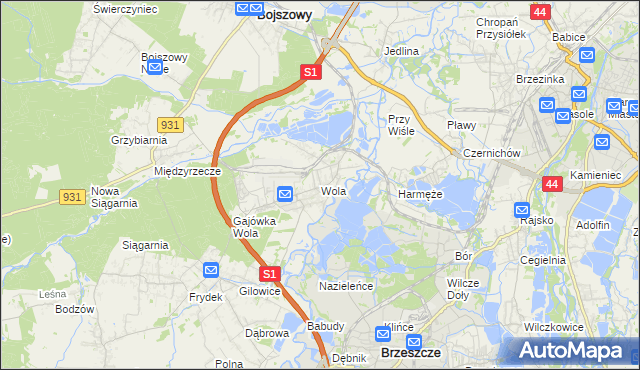 mapa Wola gmina Miedźna, Wola gmina Miedźna na mapie Targeo