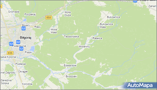 mapa Wolaniny, Wolaniny na mapie Targeo