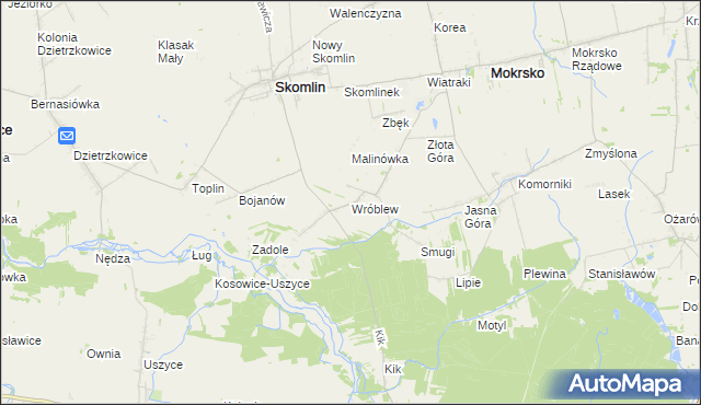 mapa Wróblew gmina Skomlin, Wróblew gmina Skomlin na mapie Targeo