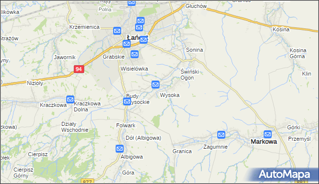 mapa Wysoka gmina Łańcut, Wysoka gmina Łańcut na mapie Targeo