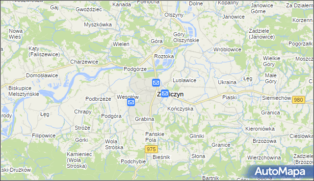 mapa Zakliczyn powiat tarnowski, Zakliczyn powiat tarnowski na mapie Targeo