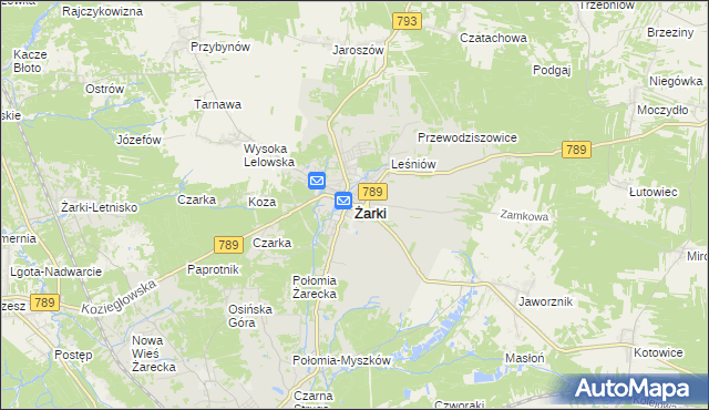 mapa Żarki powiat myszkowski, Żarki powiat myszkowski na mapie Targeo