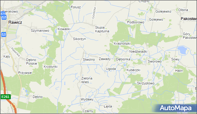 mapa Zawady gmina Rawicz, Zawady gmina Rawicz na mapie Targeo