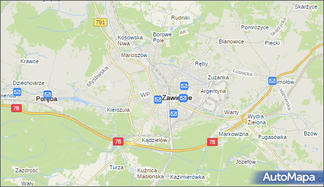 mapa Zawiercie, Zawiercie na mapie Targeo