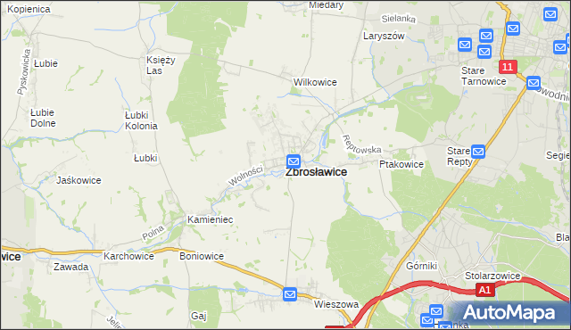 mapa Zbrosławice, Zbrosławice na mapie Targeo