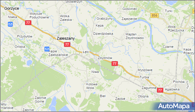 mapa Zbydniów gmina Zaleszany, Zbydniów gmina Zaleszany na mapie Targeo
